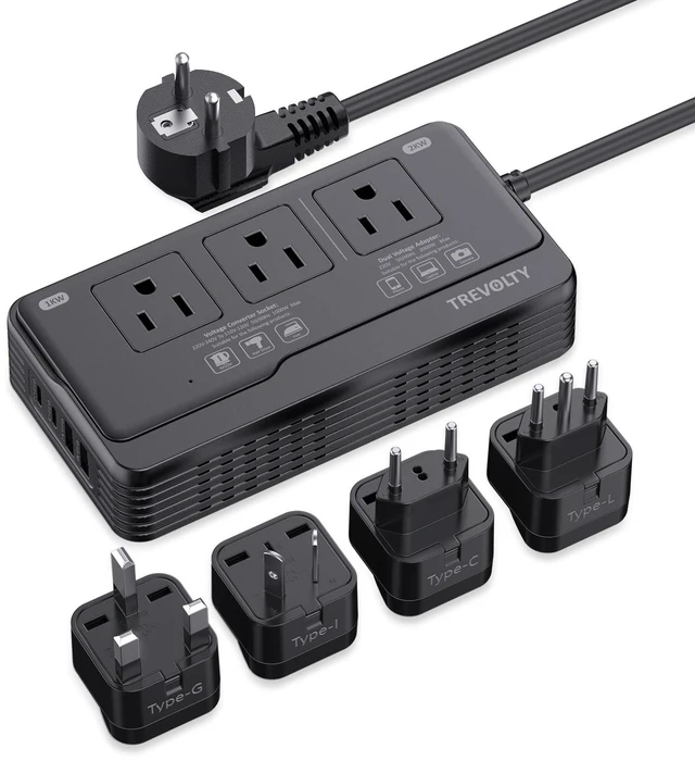 Main image of TREVOLTY 2000W Voltage Converter US to Europe for Hair Dryers, 7-in-1 220V to 110V Converter for European Travel with 3 AC/2 USBA/2 USBC Ports, Universal Power Converter Adapter Combo EU/UK/IT/AU Plug