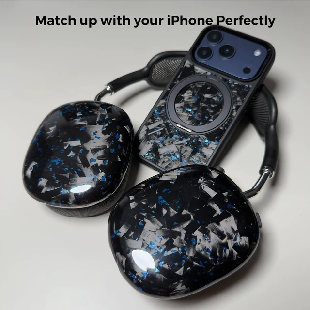 Alt view image 4 of 5 - Fiberri Forged Carbon Fiber Case for AirPods Max 2 & 1, Glossy Black/Blue