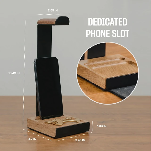 Alt view image 4 of 5 - COREMINDED Universal Headphone Stand for Desk, Oak Wood Headset Holder