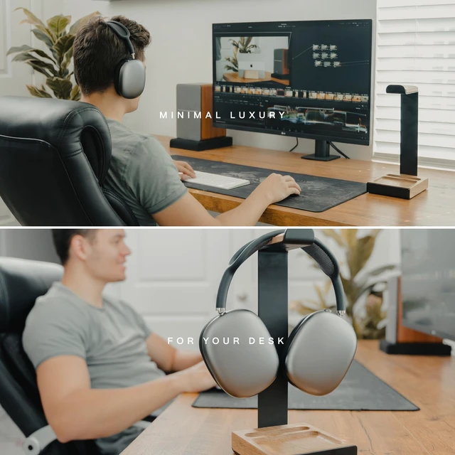 Alt view image 3 of 5 - COREMINDED Universal Headphone Stand for Desk, Oak Wood Headset Holder