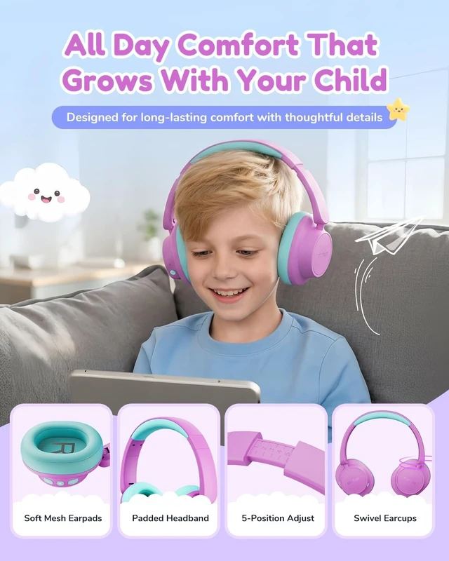 Alt view image 2 of 5 - EarFun K5 Kids Bluetooth Headphones, 100H Playtime Headphones for School
