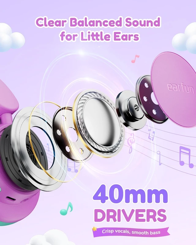 Alt view image 4 of 5 - EarFun K5 Kids Bluetooth Headphones, 100H Playtime Headphones for School