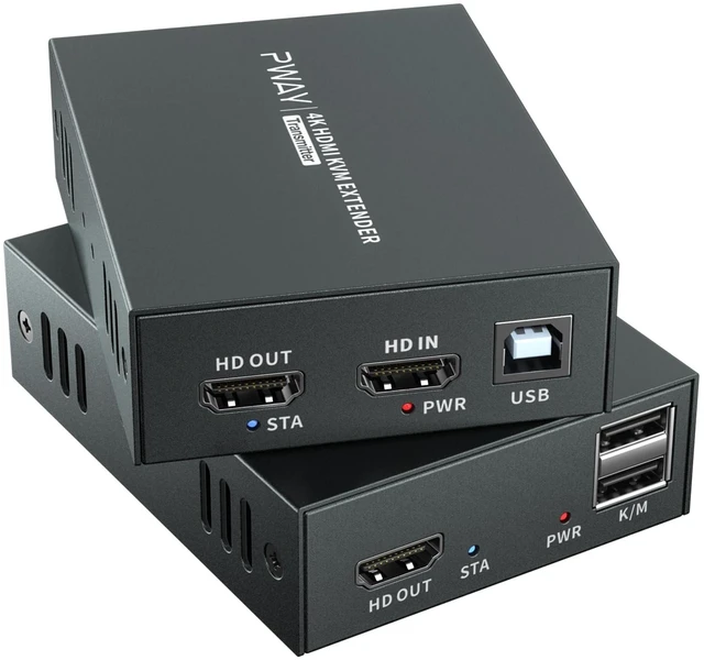 Main image of 4K@60Hz HDMI KVM USB Extender Over Cat6 Cat7 196ft, HDMI Over Ethernet Extender with Loop Out, POC Single Power, EDID, Transmitter Receiver for DVR NVR Keyboard Mouse Monitor