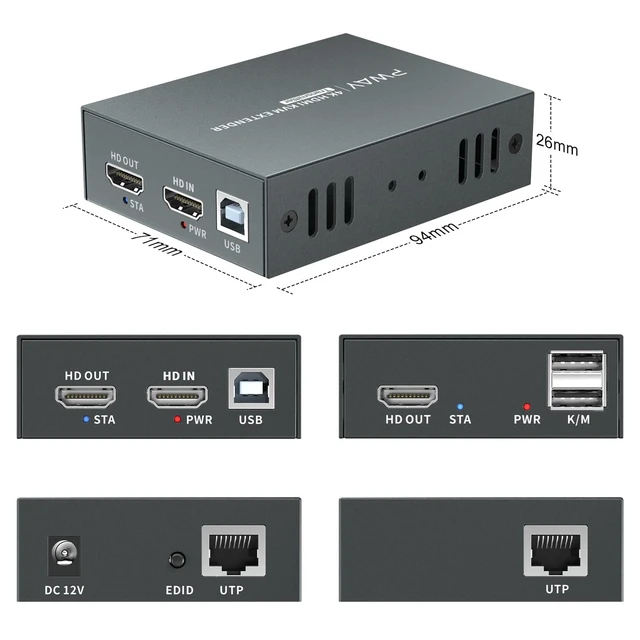 Alt view image 2 of 5 - 4K@60Hz HDMI KVM USB Extender Over Cat6 Cat7 196ft, HDMI Over Ethernet Extender with Loop Out, POC Single Power, EDID, Transmitter Receiver for DVR NVR Keyboard Mouse Monitor