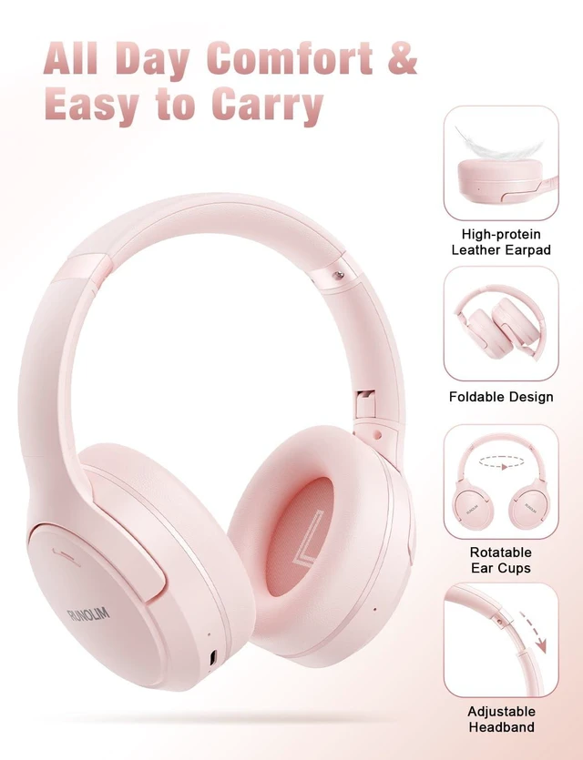 Alt view image 5 of 5 - RUNOLIM Active Noise Cancelling Headphones, Wireless Bluetooth Over Ear