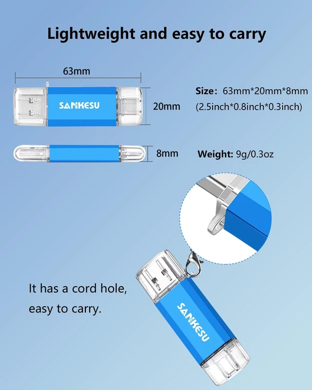 Alt view image 4 of 5 - SANKESU 128GB 3 Pack 2-in-1 USB C Flash Drive USB-A+Type-C Dual Drive OTG,USB C Storage Flash Drive with LED Light Compatible with iPhone 17/16/15, Android Smartphone/Tablets/Computers