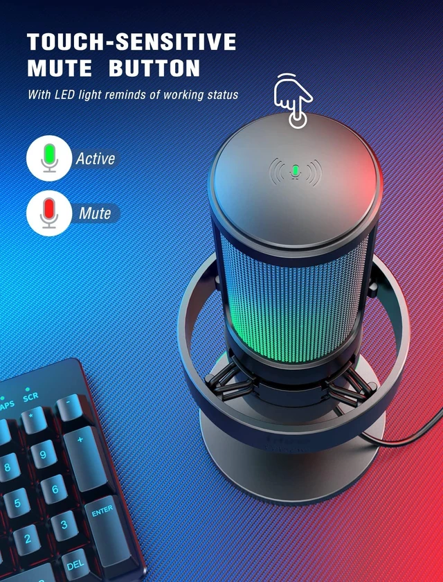 Alt view image 4 of 5 - FIFINE AmpliGame A8 USB Gaming Condenser Microphone with RGB Control for PC