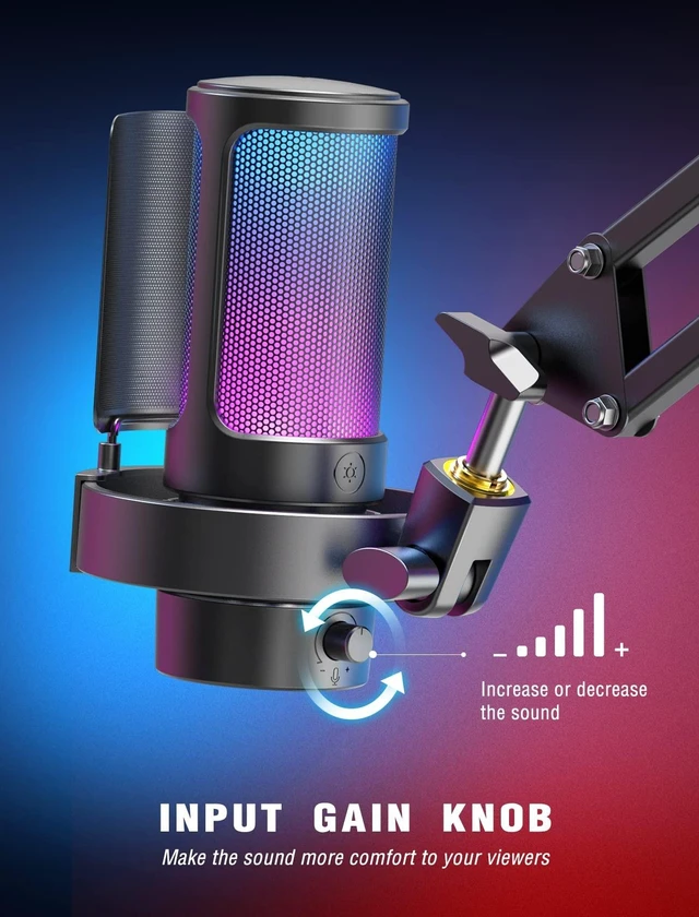 Alt view image 5 of 5 - FIFINE AmpliGame A8 USB Gaming Condenser Microphone with RGB Control for PC