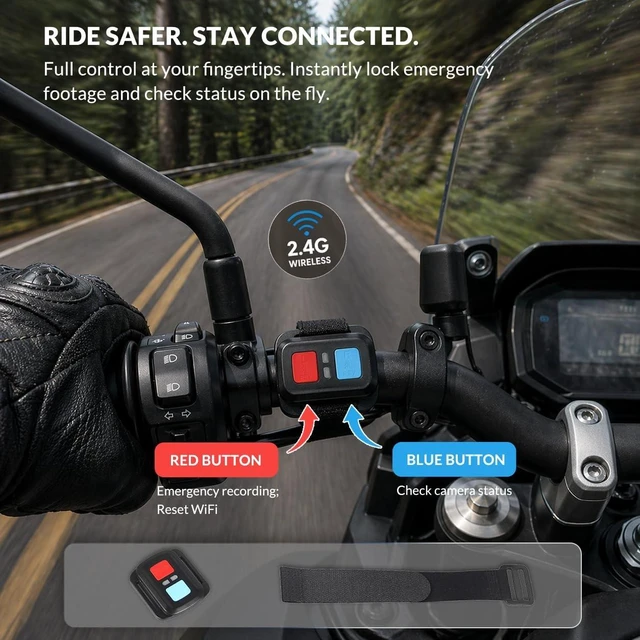 Alt view image 4 of 5 - 2K Dual Channel Motorcycle Dash Cam with 5GHz WiFi, GPS Track & 2.4G Remote