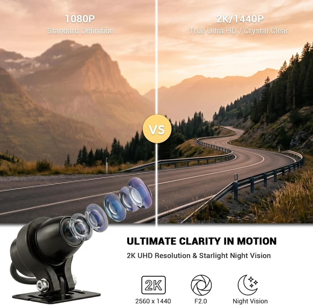 Alt view image 2 of 5 - 2K Dual Channel Motorcycle Dash Cam with 5GHz WiFi, GPS Track & 2.4G Remote