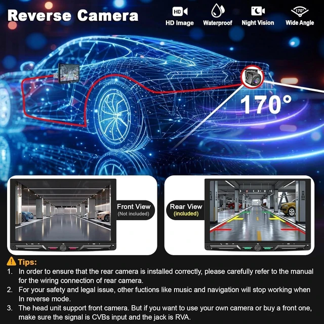 Alt view image 5 of 5 - Wireless 10.1" Single Din Car Stereo CarPlay Radio, Carplay Android Auto Touch Screen, Bluetooth 5.3, Car Audio Receiver, 240W Subwoofer, Backup Camera, FM/AM SWC
