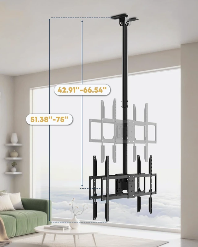 Alt view image 3 of 5 - Dual TV Ceiling Mount Back-to-Back - fits 43-86 Inch Heavy Duty Screens