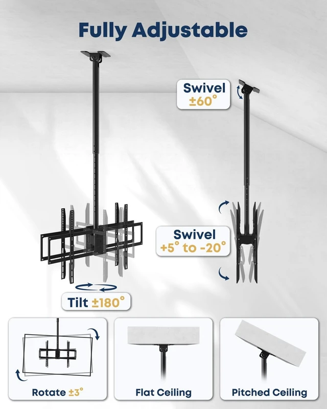 Alt view image 4 of 5 - Dual TV Ceiling Mount Back-to-Back - fits 43-86 Inch Heavy Duty Screens