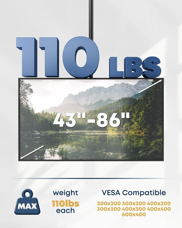 Alt view image 2 of 5 - Dual TV Ceiling Mount Back-to-Back - fits 43-86 Inch Heavy Duty Screens