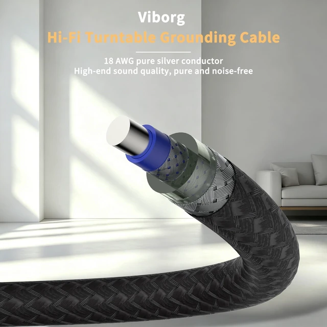 Alt view image 3 of 5 - Viborg 3.3FT Pure Silver Phonograph Turntable Ground Wires Shielded Cable for Magnetic Vintage Record Players (Banana to Spade Terminal)