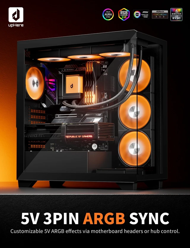 Alt view image 2 of 5 - upHere 360mm AIO Liquid CPU Cooler - Intel LGA 1851/1700/2011 & AMD AM5/AM4, Magnetic Pump Cover, 5V ARGB SYNC, All-in-One Cable Mangement, 300W TDP Cooling Black