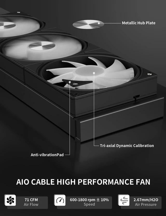 Alt view image 4 of 5 - upHere 360mm AIO Liquid CPU Cooler - Intel LGA 1851/1700/2011 & AMD AM5/AM4, Magnetic Pump Cover, 5V ARGB SYNC, All-in-One Cable Mangement, 300W TDP Cooling Black