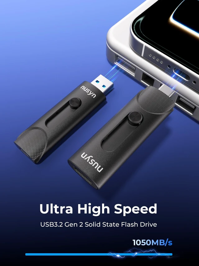Alt view image 3 of 5 - nusyn 512GB External SSD/USB Drive - Up to 1050MB/s, 2-in-1 USB-C + USB-A, USB 3.2 Gen2, Portable Solid State Drive for iPhone, Android Phones/Tablets, PS4, Windows & Mac