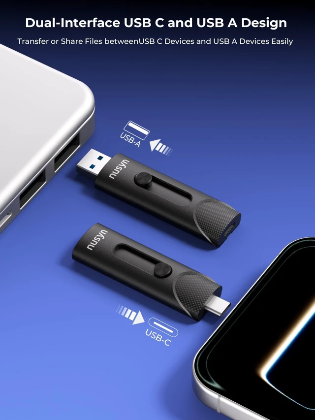 Alt view image 2 of 5 - nusyn 512GB External SSD/USB Drive - Up to 1050MB/s, 2-in-1 USB-C + USB-A, USB 3.2 Gen2, Portable Solid State Drive for iPhone, Android Phones/Tablets, PS4, Windows & Mac