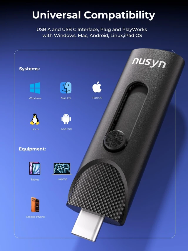 Alt view image 4 of 5 - nusyn 512GB External SSD/USB Drive - Up to 1050MB/s, 2-in-1 USB-C + USB-A, USB 3.2 Gen2, Portable Solid State Drive for iPhone, Android Phones/Tablets, PS4, Windows & Mac