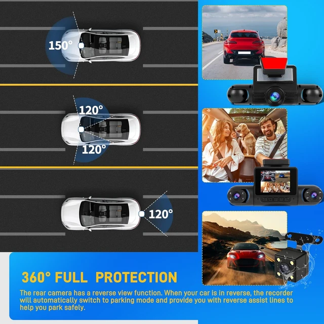 Alt view image 4 of 5 - 4 Channel Dash Cam 360 View Front Rear Left Right Inside 1080P Dash Camera for Cars with Reverse Assistance Loop Recording Exposure Compensation Easy Installation