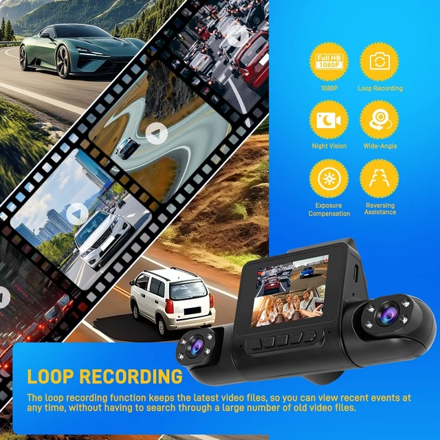 Alt view image 5 of 5 - 4 Channel Dash Cam 360 View Front Rear Left Right Inside 1080P Dash Camera for Cars with Reverse Assistance Loop Recording Exposure Compensation Easy Installation