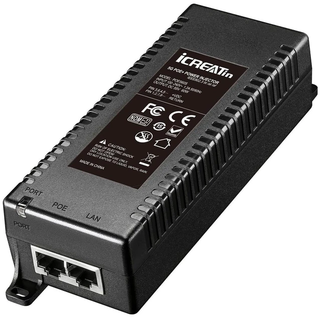Main image of 5G POE++ Injector 60W, IEEE 802.3bt/af/at, 5G/2.5Gbps/1Gigabit PoE+ Ethernet Adapter, Network a PoE Device up to 328ft, for High Power PTZ Camera, VOIP Phone, AP etc.