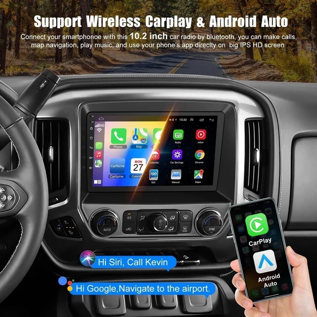 Alt view image 3 of 5 - 10.2 Inch QLED Carplay Screen for Chevrolet Silverado & GMC Sierra 2014-2018(Without Bo-se System),Android 13 Silverado Radio Stereo Support Wireless Carplay &Android Auto,Bluetooth&GPS,2+64GB