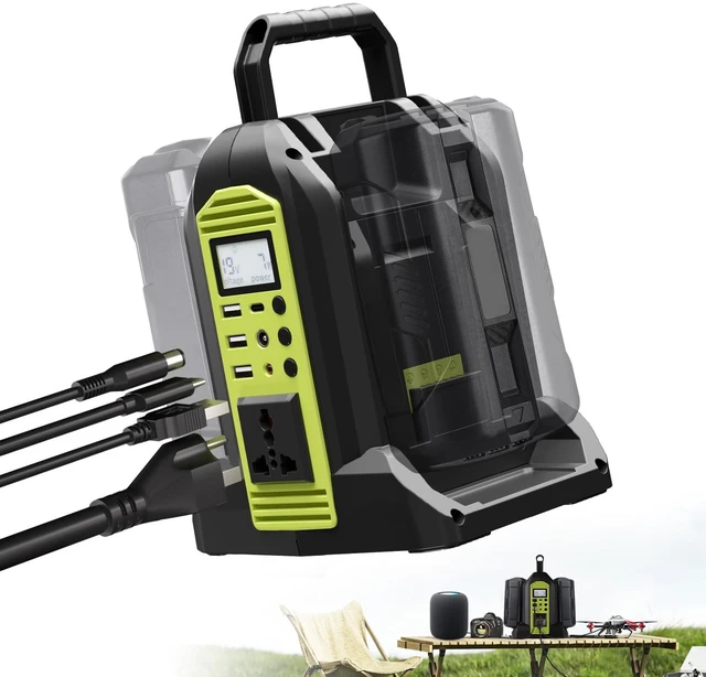 Main image of 350W Power Inverter 2 Port Pure Sine Wave Inverter Compatible with Ryobi 40V Li-ion Battery, DC 40V to AC 120V with AC Outlet, USB Port, Type-C Port, 300LM LED Light for Camping Emergency