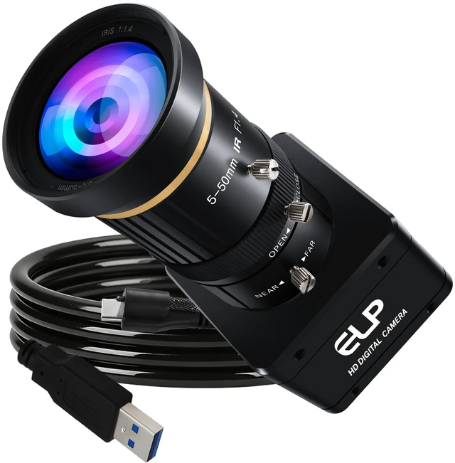 Main image of ELP High Speed Global Shutter USB3.0 Zoom Camera, 720P/200fps, 1200P/120fps, USB3.0/2.0 Manual Focus Lightburn Cameras for Windows, Linux, Mac, Pi, Fast Frame 5-50mm 10X Zoom AR0234 Webcam for PC