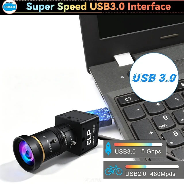 Alt view image 5 of 5 - ELP High Speed Global Shutter USB3.0 Zoom Camera, 720P/200fps, 1200P/120fps, USB3.0/2.0 Manual Focus Lightburn Cameras for Windows, Linux, Mac, Pi, Fast Frame 5-50mm 10X Zoom AR0234 Webcam for PC