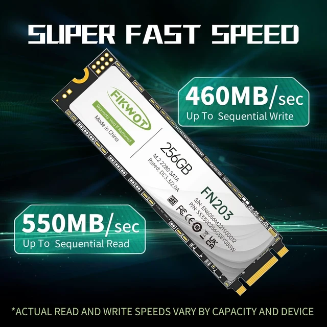Alt view image 2 of 5 - Fikwot FN203 M.2 SATA SSD - SLC Cache 3D NAND TLC SATA III 6Gb/s M.2 2280 NGFF Internal Solid State Drive, Up to 550MB/s, Compatible with Ultrabooks, Tablet Computers and Mini PCs (256GB)