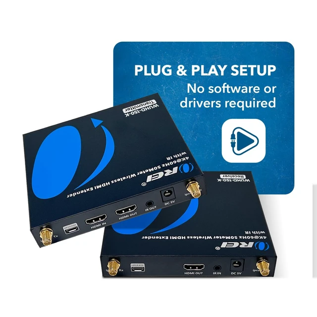 Alt view image 2 of 5 - OREI 4K60Hz Wireless HDMI Extender 165ft, 5.24 GHz Loop-Out IR, Low-Latency