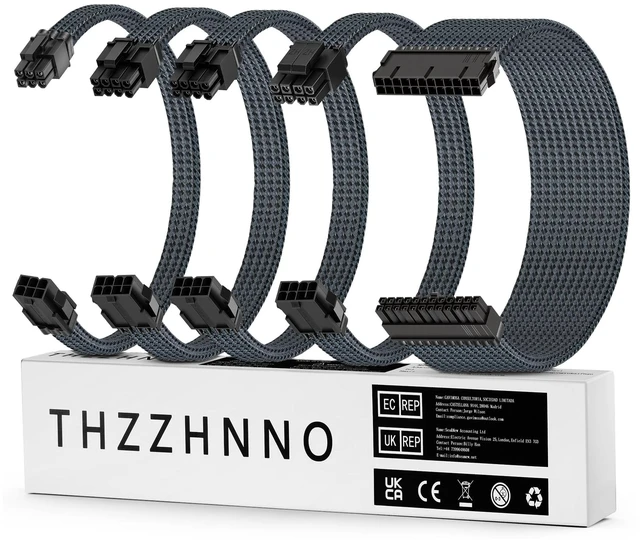 Main image of Thzzhnno 18AWG PSU Cable Extension GPU PC Power Supply Braided Cables, 1x24Pin ATX/1x8Pin(4+4) EPS/2x8Pin(6+2) PCIE Extension Cable -30CM