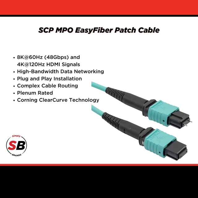 Alt view image 2 of 5 - Simply45 SCP Male to Female EasyFiber Patch Cable, 15ft/4.5m, Aqua