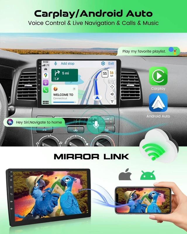 Alt view image 2 of 5 - 9'' Bluetooth 5.2 Car Stereo for Toyota Corolla EX 2005-2012