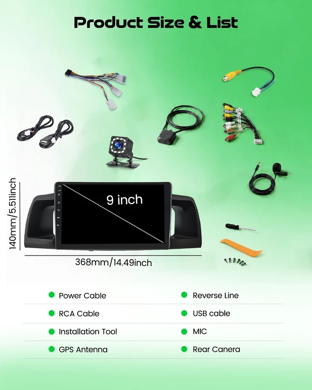 Alt view image 5 of 5 - 9'' Bluetooth 5.2 Car Stereo for Toyota Corolla EX 2005-2012