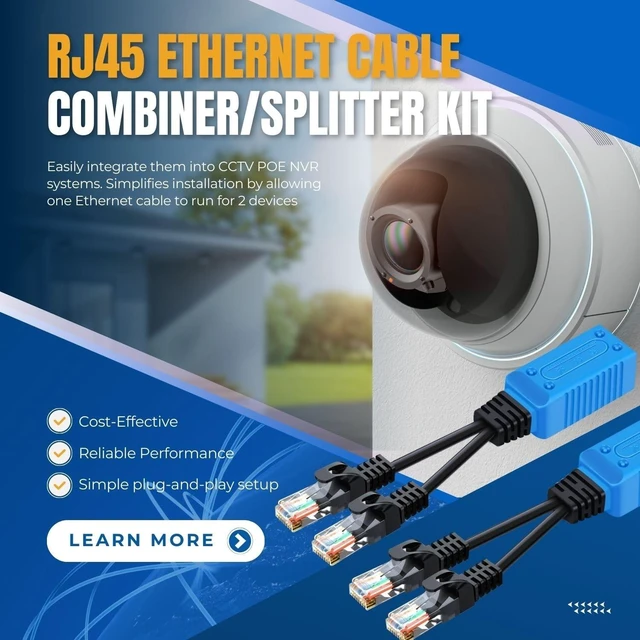 Alt view image 2 of 5 - TNP RJ45 Ethernet Cable Combiner/Splitter Kit (4 Pair) - 2 Male to 1 Female POE Data Adapter LAN Ethernet Network Extender Y Splitter Cat5 Cat5e Cat6 UPOE Cable for Surveillance Security Monitoring