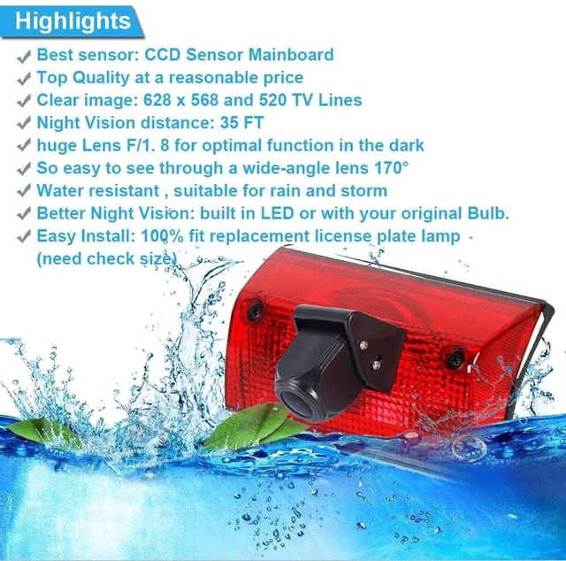 Alt view image 4 of 5 - 18mm HD Night Vision Car Third Roof Top Mount Brake Light 3 Rear View Camera Parking Safety Assistant, for Benz Sprinter W901 W902 W903 W904 1996-2006 (with 4.3-inch Rearview Mirror)