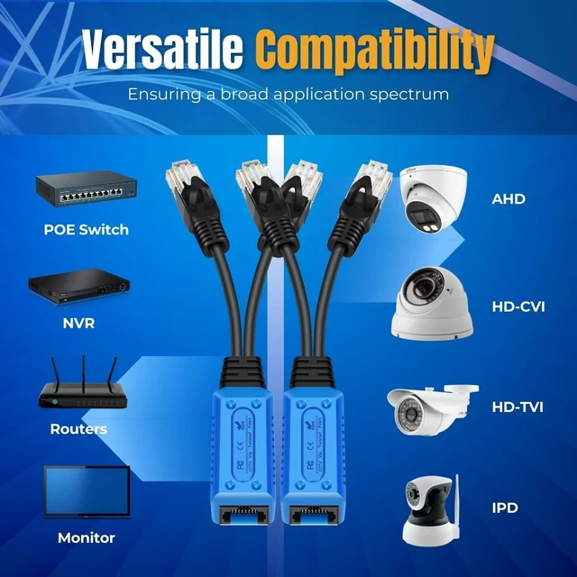 Alt view image 4 of 5 - TNP RJ45 Ethernet Cable Combiner/Splitter Kit (4 Pair) - 2 Male to 1 Female POE Data Adapter LAN Ethernet Network Extender Y Splitter Cat5 Cat5e Cat6 UPOE Cable for Surveillance Security Monitoring