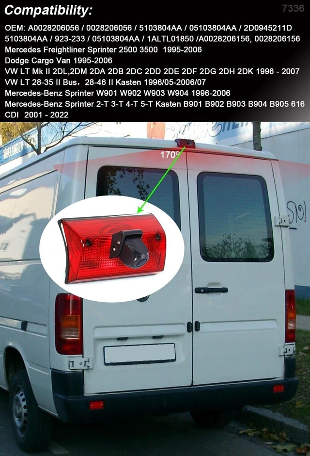 Alt view image 2 of 5 - 18mm HD Night Vision Car Third Roof Top Mount Brake Light 3 Rear View Camera Parking Safety Assistant, for Benz Sprinter W901 W902 W903 W904 1996-2006 (with 4.3-inch Rearview Mirror)