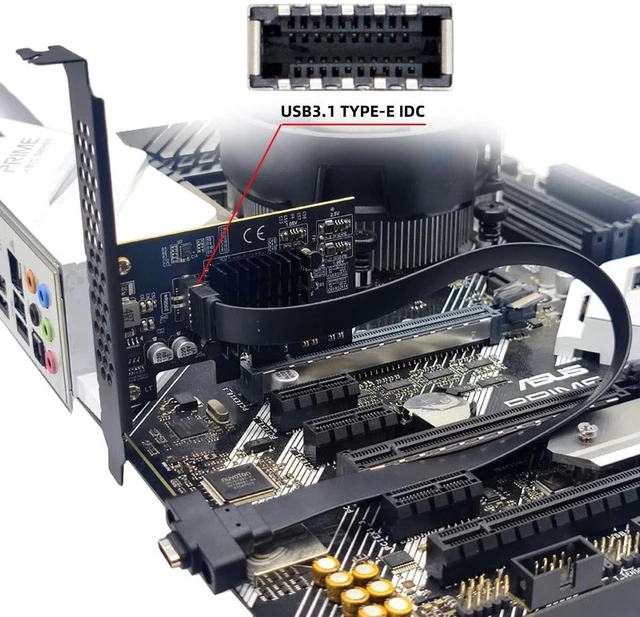 Alt view image 4 of 5 - Xiwai USB 3.0 Type-A & USB-C Type-C Female to USB 3.1 Type-E Male Front Panel Header Motherboard Extension Data Adapter (Black PCI-E Card 20Gbps)