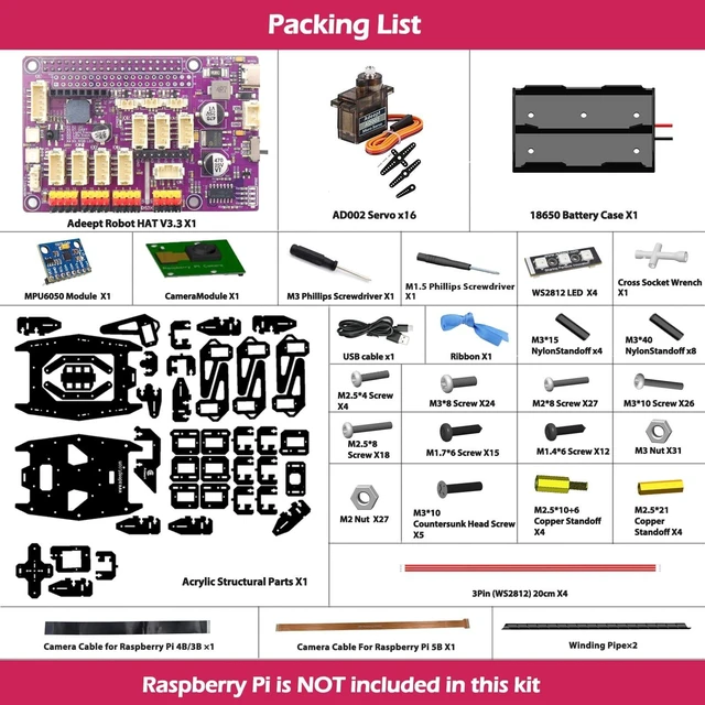Alt view image 2 of 5 - Adeept RaspClaws Hexapod Spider Robot Kit Compatible with Raspberry Pi 5/4B/3B/3B+(Board Not Included), STEAM Crawling Robot, OpenCV Target Tracking, Video Transmission, RPi Robot with PDF Manual