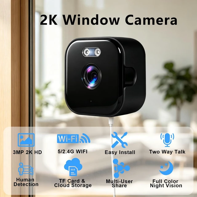 Alt view image 3 of 5 - Voniviewse 3MP 2K Window Security Camera with Two Way Talk for Home, Office