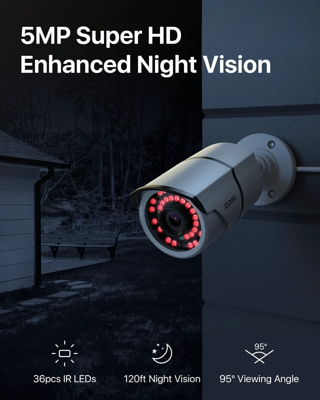 Alt view image 4 of 5 - ZOSI ZG2615E 5MP POE Security Waterproof Bullet Camera with Night Vision for Outdoor Indoor Power Over Ethernet Surveillance System (Only work with ZOSI PoE NVR, Model: ZR16DK, ZR08EN, ZR08DN, ZR08PN)