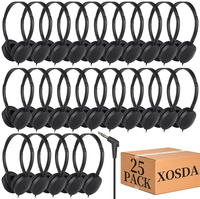 Main image of XOSDA Bulk Headphones 25 Pack for Kids School Classroom Students, Wholesale Wired Adjustable On Ear Earphones Class Set for Children Toddler Teens Boys Girls and Adult