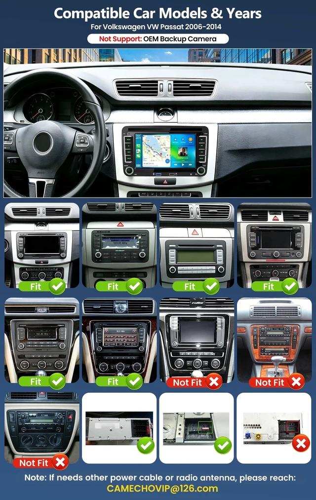 Alt view image 2 of 5 - CAMECHO Car Stereo for Volkswagen VW Passat 2006-2014 with Wireless Apple CarPlay & Android Auto & YouTube, 7 Inch IPS Touchscreen Car Radio with Bluetooth, FM, USB, Mirror Link, Backup Camera