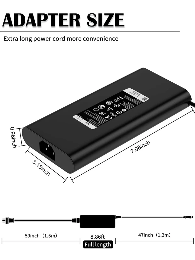 Alt view image 5 of 5 - IEFUU 240W Slim Style AC Adapter Charger Compatible with Dell Precision 17 7670 7680 7780 7770 Alienware M17 R5 M15 R7 AMD R7 X15 R2 X16 R1 X17 R2 19.5V 12.3A with AC Power Adapter Supply