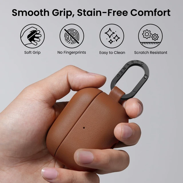 Alt view image 4 of 5 - ORNARTO for AirPods Pro 3 Case, Vegan Leather Cover, Dark Brown