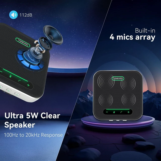 Alt view image 3 of 5 - Wireless Conference Speaker and Microphone, 2-in-1 Daisy Chain Bluetooth Speakerphone with 4 Mics Arrays and 360 Voice Pickup and Noise Reduction,Bluetooth/USB/Dongle connection Methods for 30